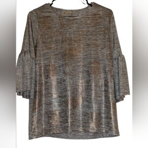 ✨ DANTELLE Metallic Gray & Gold Frill Blouse (S) - Sheer Glam - Party Perfect ✨